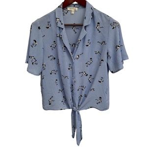 Retro Monteau Bird Print Tie Blouse L